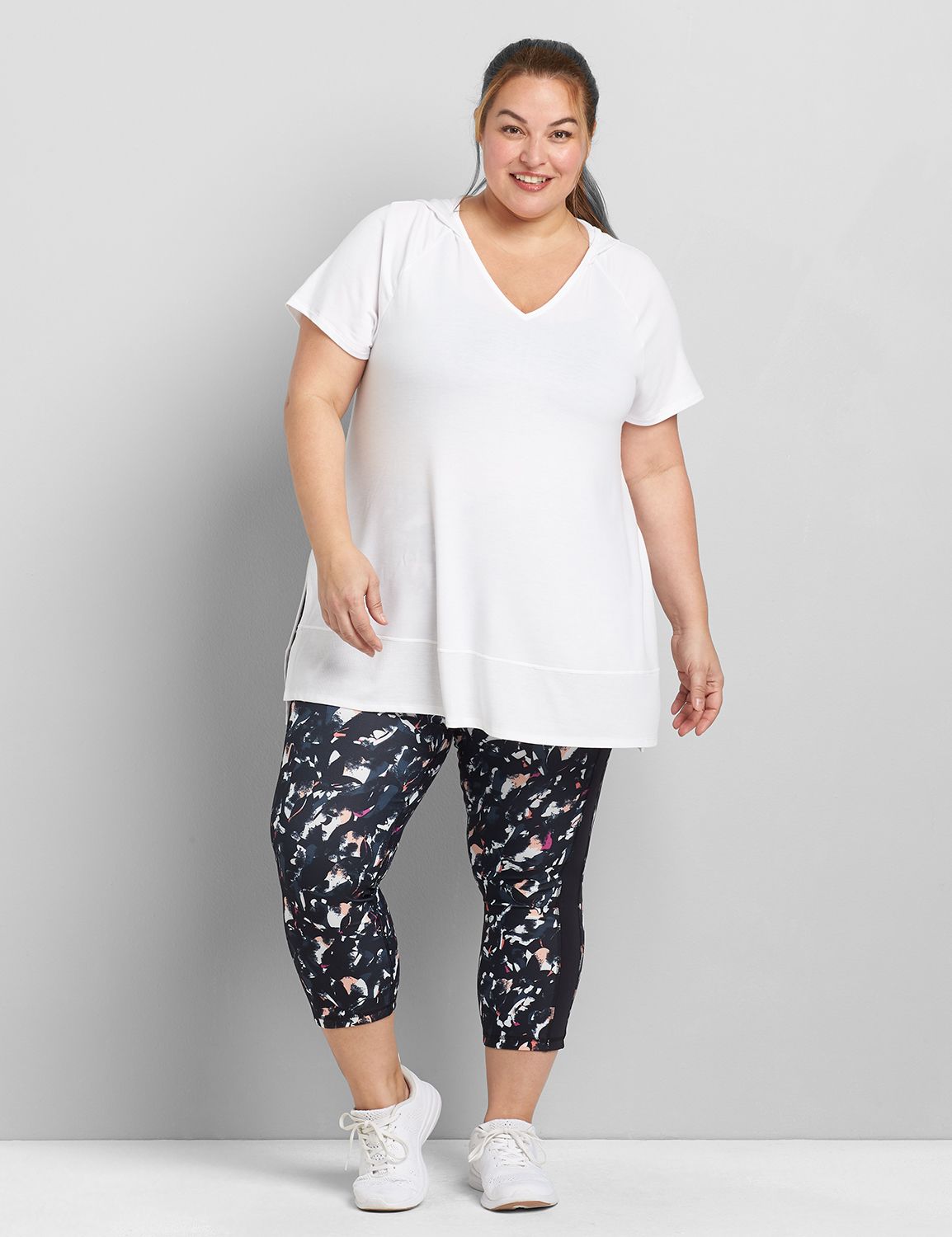 Short Sleeve Vneck Hooded Swing Tunic S 1120796:Ascena White:14/16 Product Image 3
