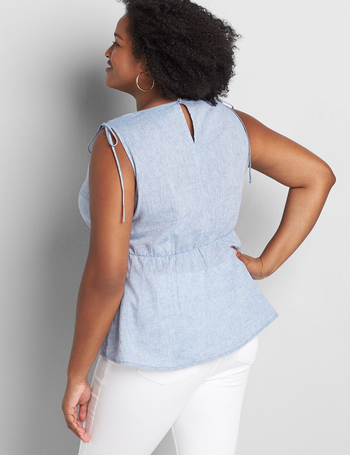 Sleeveless Vneck Shoulder Detail Top Solids 1119913:PANTONE Moonlight Blue:26/28 Product Image 2