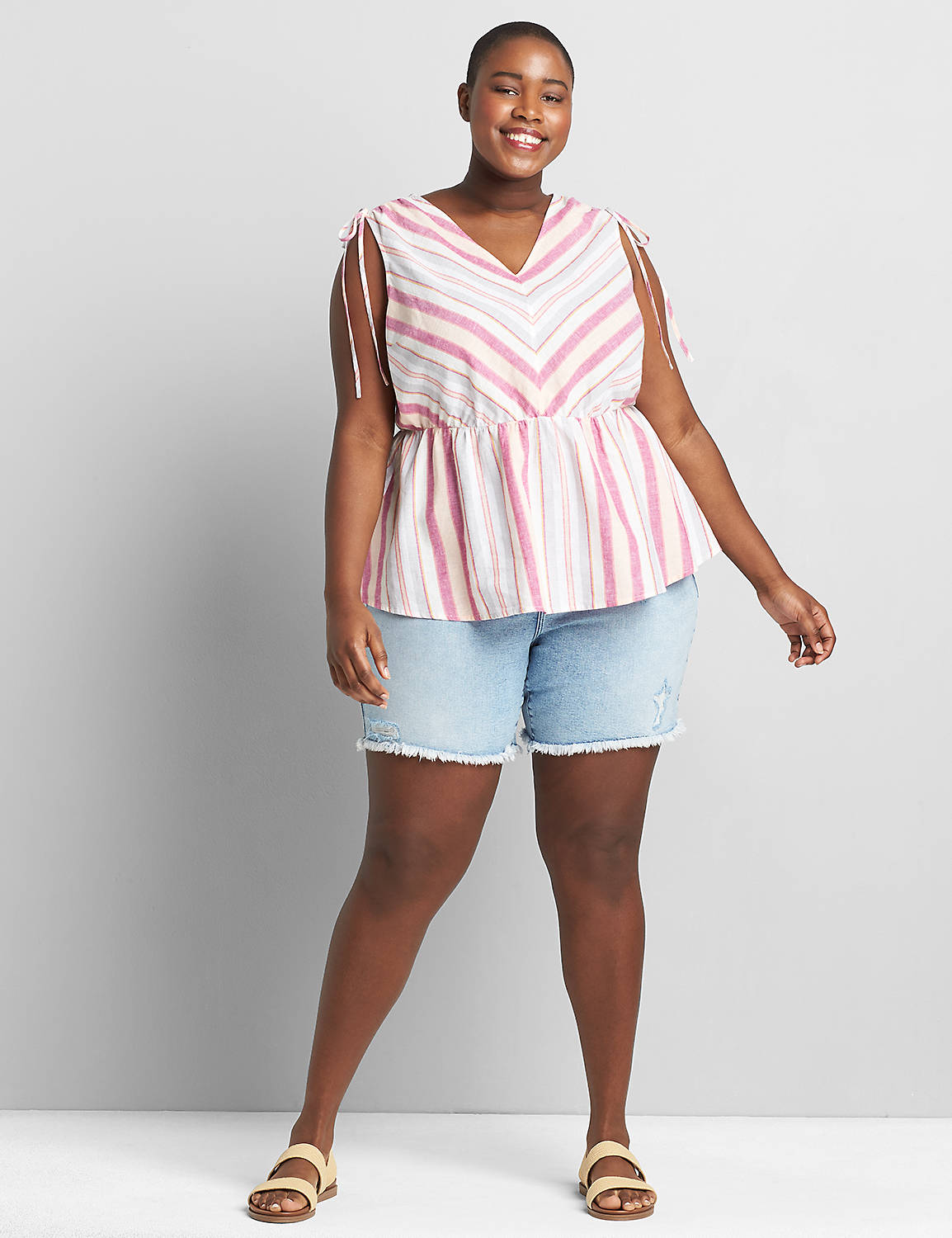 Striped Tie-Shoulder Top Product Image 3