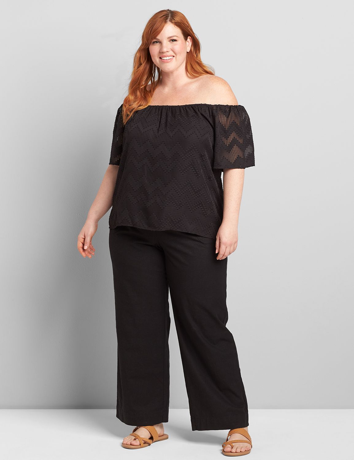 WIDE LEG LINEN PANT- SOLID 1119014:Ascena Black:26 Product Image 3