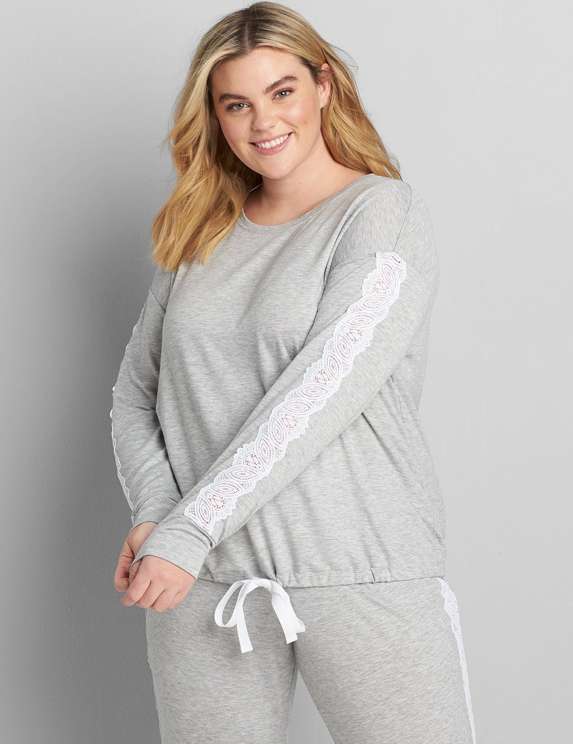 French Terry Lace-Trim Blouson Sleep Top 