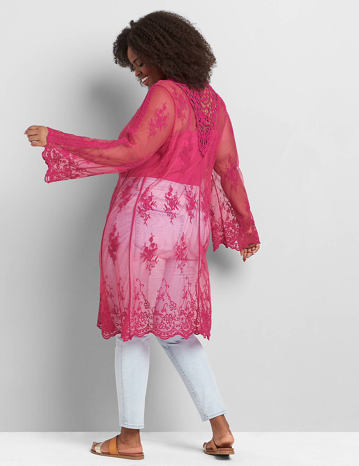Embroidered Mesh Crochet Back Overpiece 1119615:PANTONE Festival Fuchsia:14/16 Product Image 2