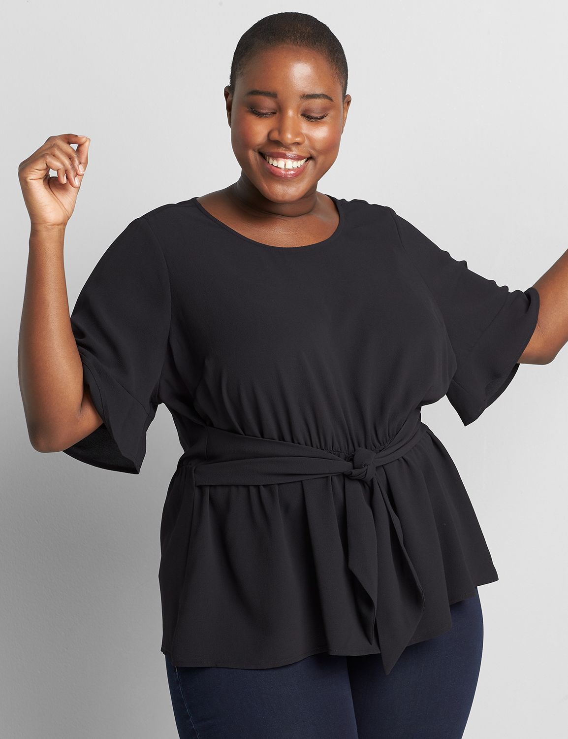 ruffle sleeve tie front top