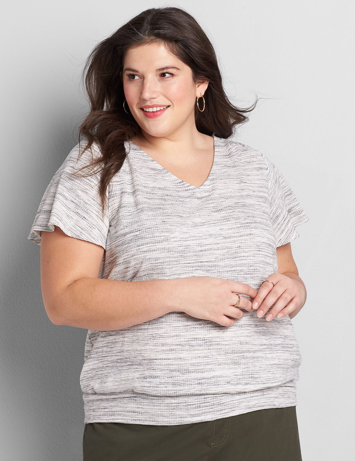 Short Sleeve V Neck Banded Bottom Tee 1118848 copy of 1114200:Ascena White:26/28 Product Image 1