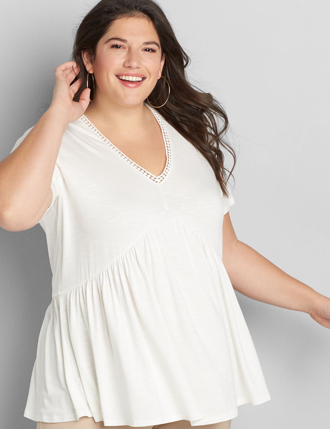 Lane Bryant Women's Embroidered Babydoll Max Swing Tee 38/40 Ivory