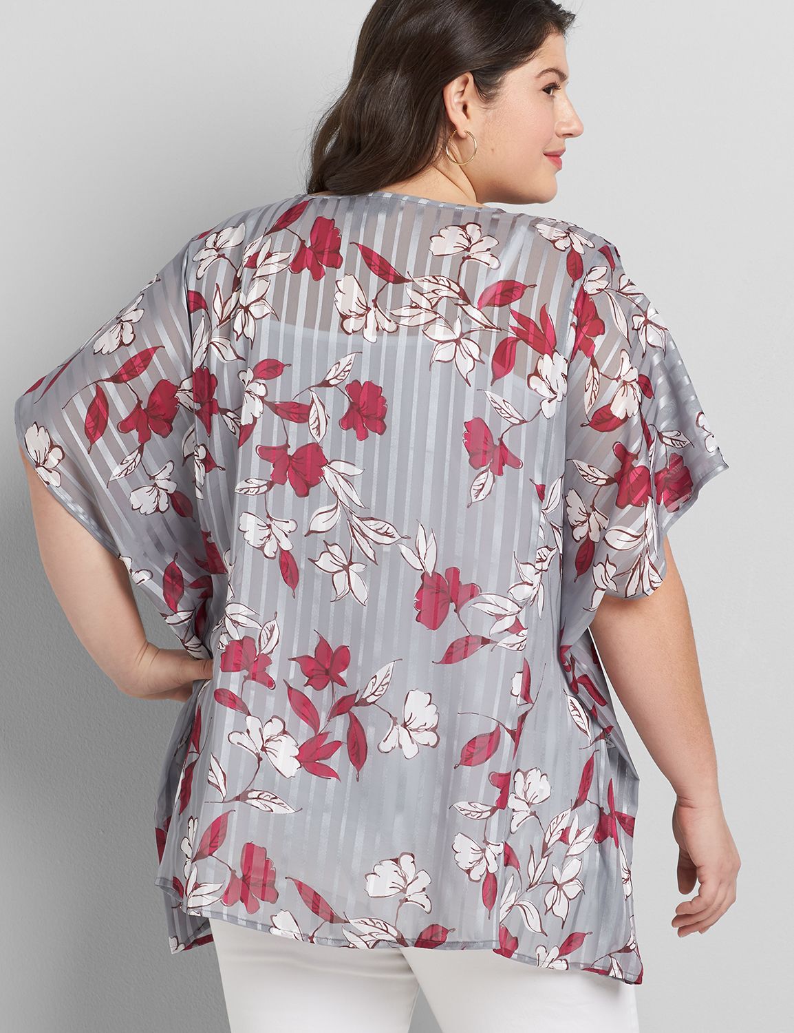 Short Sleeve Vneck Shadow Stripe Drama Top 1118965:LBSP21254_HanddrwanMayFloral_colorway1:14/16 Product Image 2