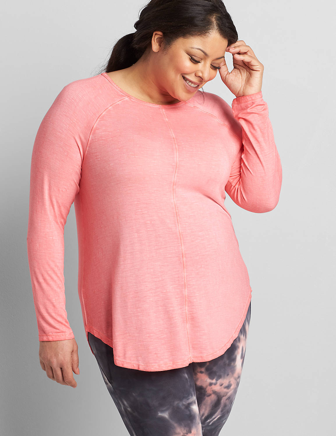 Long Sleeve Crew Neck Washed Tunic S 1118333:Pantone Sun Kissed Coral:22/24 Product Image 1