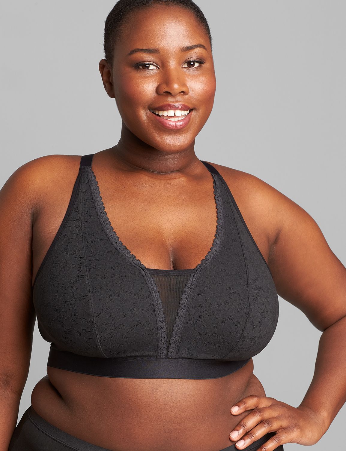 Matte Black Long Line Racer Back Bra - Plus Size