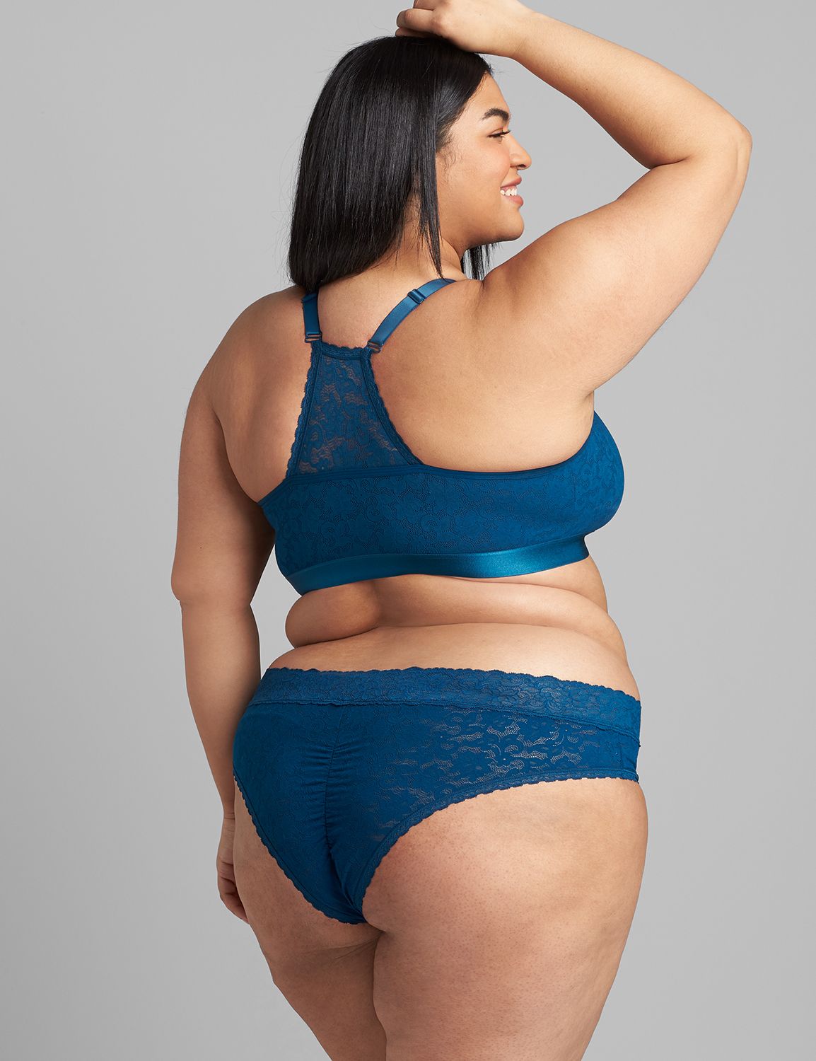 Stretch Lace racer-back bralette with mesh inset 1118719:PANTONE Poseidon:18/20 Product Image 2