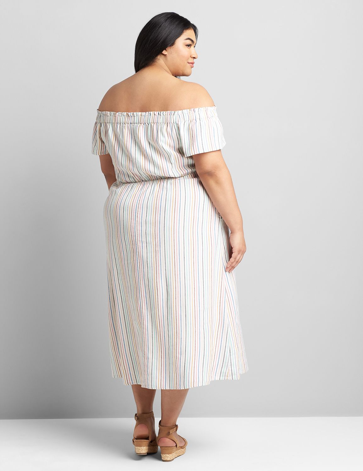 Short Sleeve Convertible Off The Shoulder Midi Dress 1119721:LBSP21291_MultiLinenStripe_VendorFabric:14/16 Product Image 2