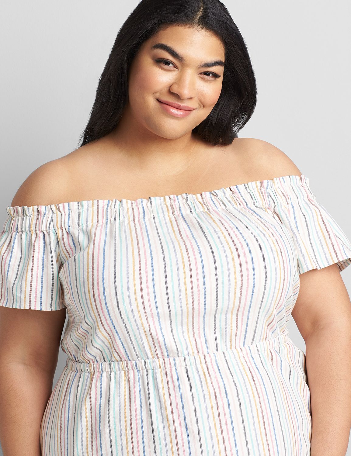 Short Sleeve Convertible Off The Shoulder Midi Dress 1119721:LBSP21291_MultiLinenStripe_VendorFabric:14/16 Product Image 4