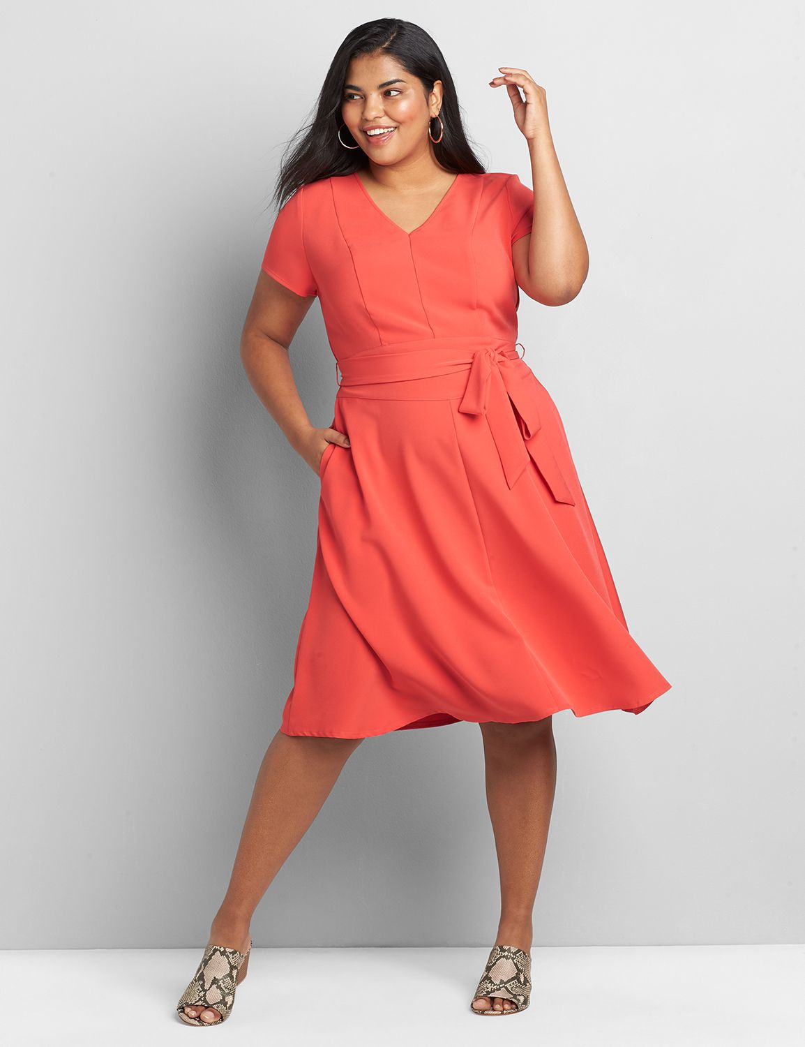 Lena Short Sleeve V Neck Fit and Flare Dress 1119666:Starfish