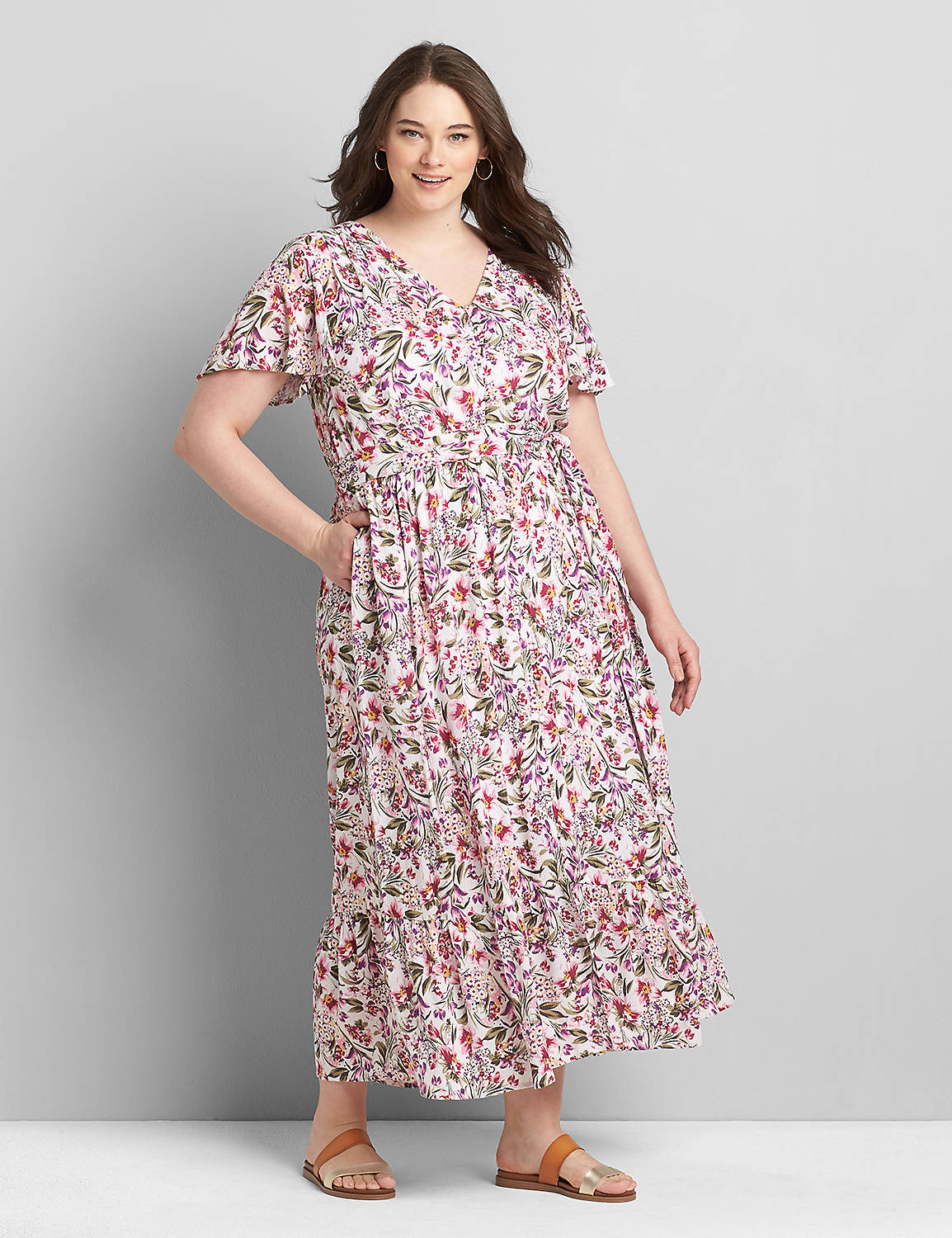 Flutter-Sleeve Button-Front Maxi Dress Product Image 1