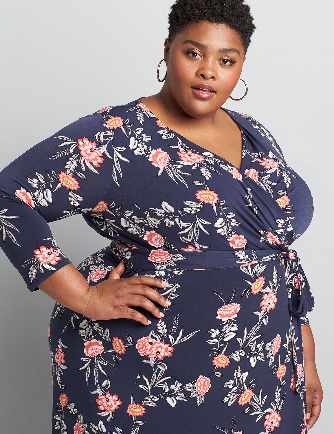 Printed Faux Wrap Fit Flare Dress