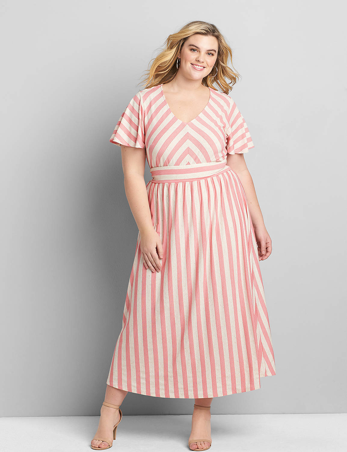 Short-Sleeve Chevron Stripe Maxi Dress Product Image 1