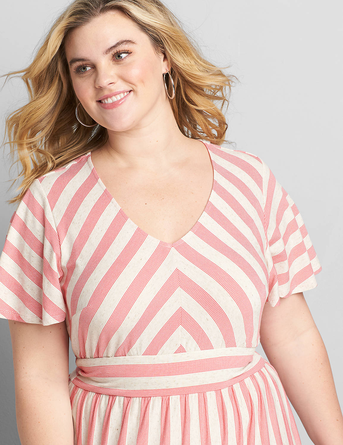 Short-Sleeve Chevron Stripe Maxi Dress Product Image 3