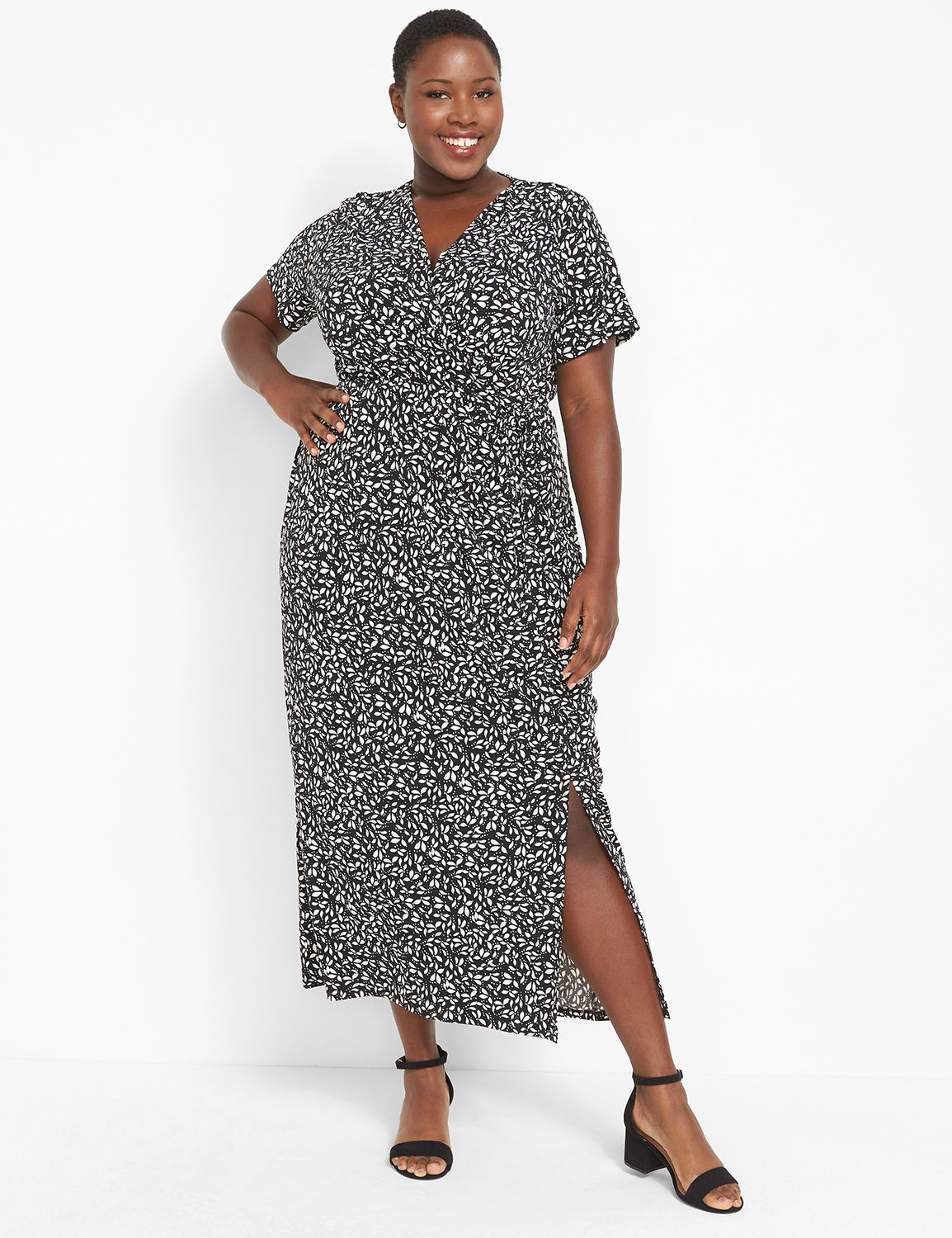 SHORT SLEEVE SURPLICE RUCHED MAXI D Product Image 1