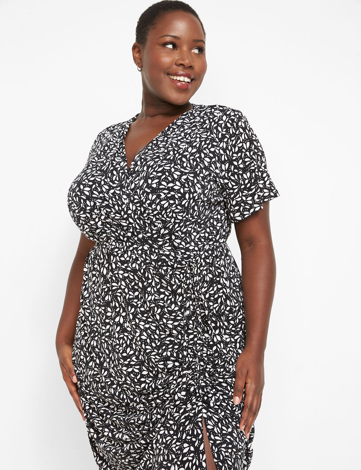 SHORT SLEEVE SURPLICE RUCHED MAXI D Product Image 3