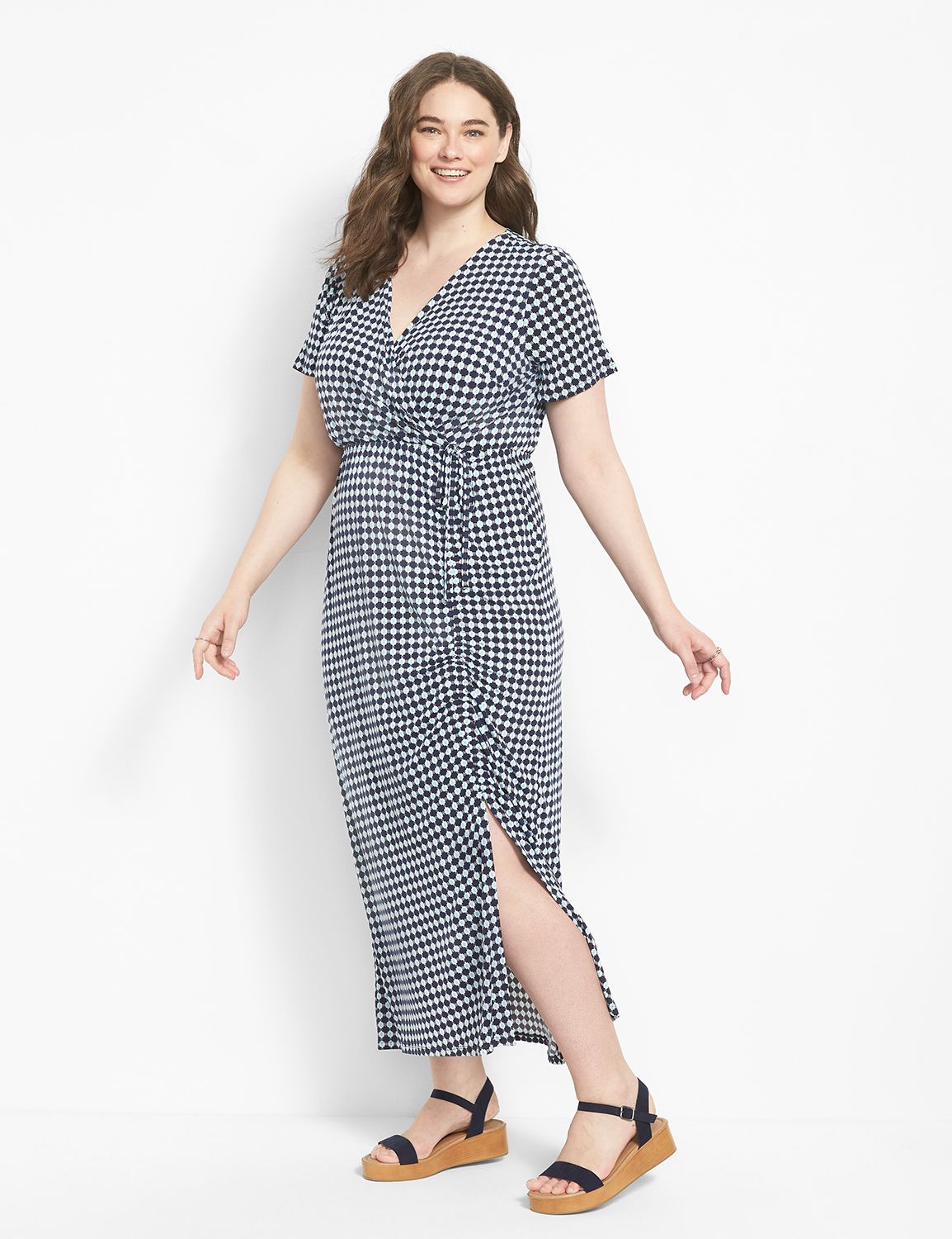 SHORT SLEEVE SURPLICE RUCHED MAXI D