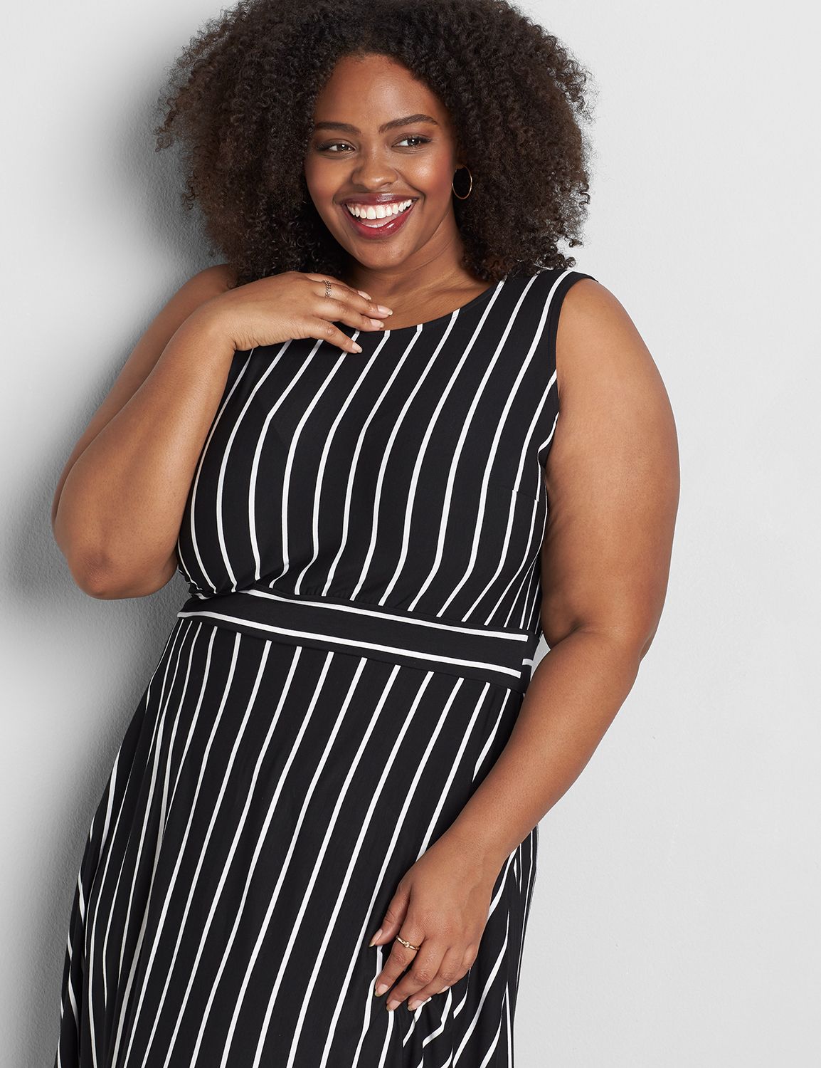 Sleeveless Crew Neck Stripe Mix Fit And Flare Dress 1119712:LBSP21450_ClassicStripe_C1:30/32 Product Image 3