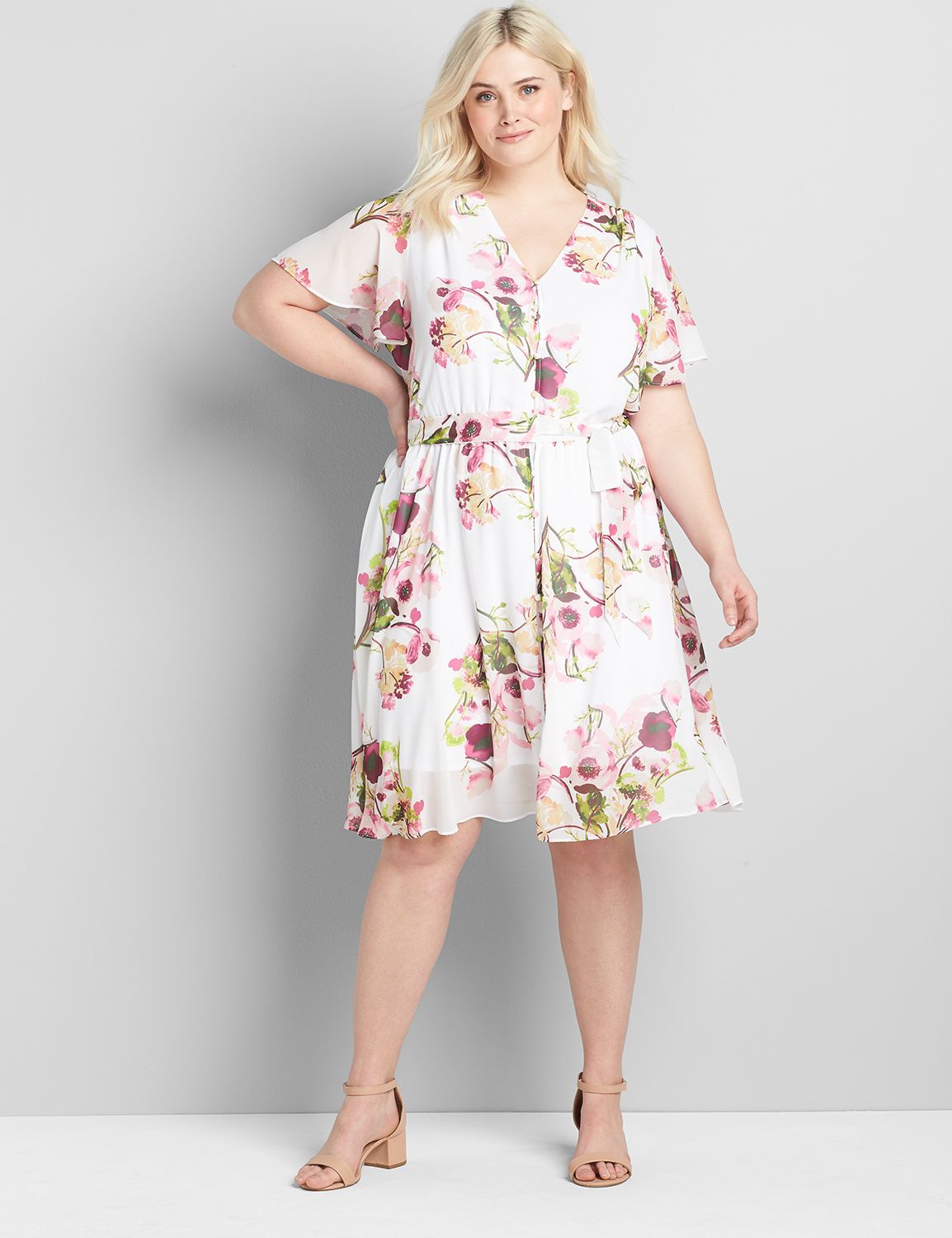 Chiffon Button-Front Fit & Flare Dress
