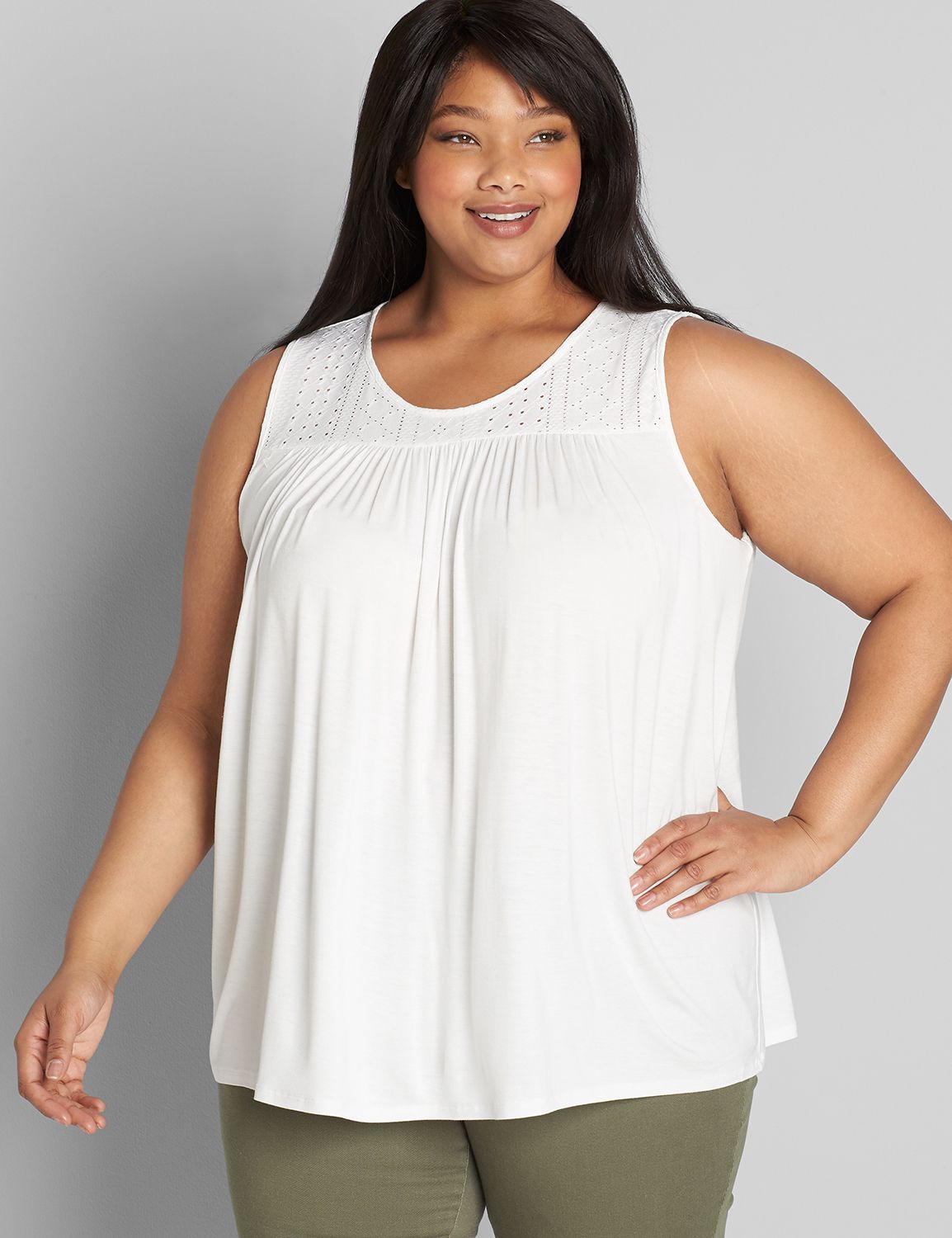 Eyelet Yoke Drapey Tank 1119768:Ivory Rose CSI 1200318:38/40 Product Image 1
