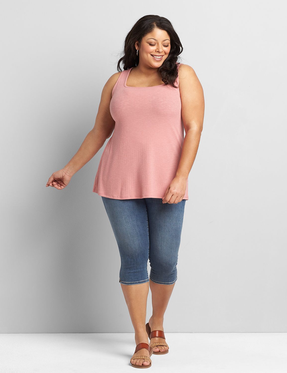 Sleeveless Square Neck Fitted Rib Tank 1118691:PANTONE Dusty Rose