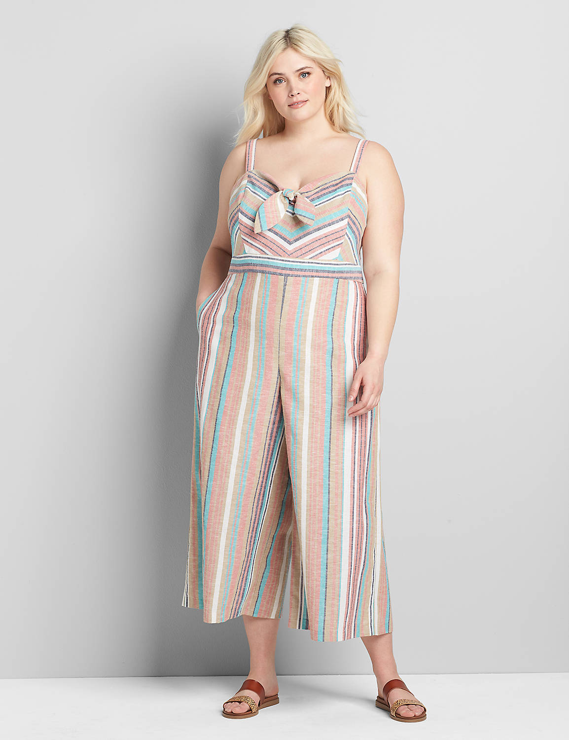 Striped Tie-Front Jumpsuit Product Image 1