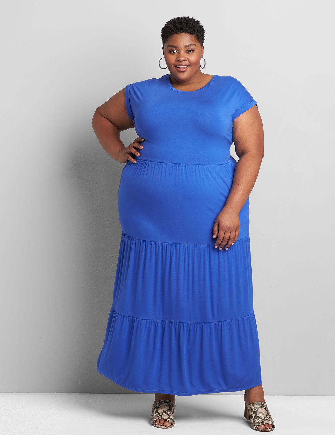 Lane Bryant Women's Tiered Jersey Maxi Dress 14/16 Dazzling Blue