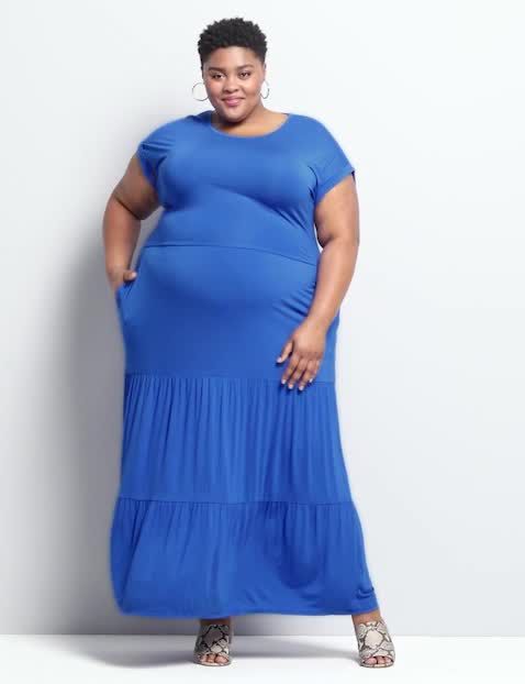 Short Sleeve Crew Neck Tiered Maxi Dress 1119648:LBSP21218_CapeBayFloralCascade_C1:38/40 image number 0