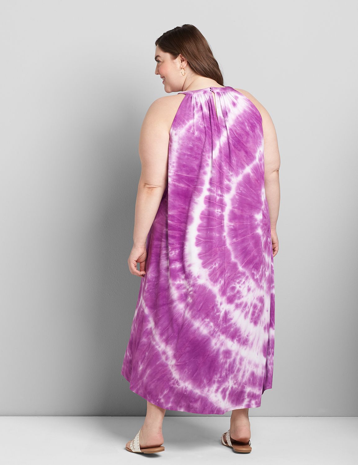 SLEEVELESS HALTER NECK HIGH LOW DRESS DYE EFFECT 1119136:PANTONE Bright Violet:18/20 Product Image 2