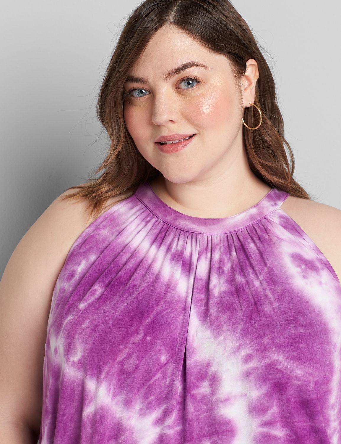 SLEEVELESS HALTER NECK HIGH LOW DRESS DYE EFFECT 1119136:PANTONE Bright Violet:18/20 Product Image 3