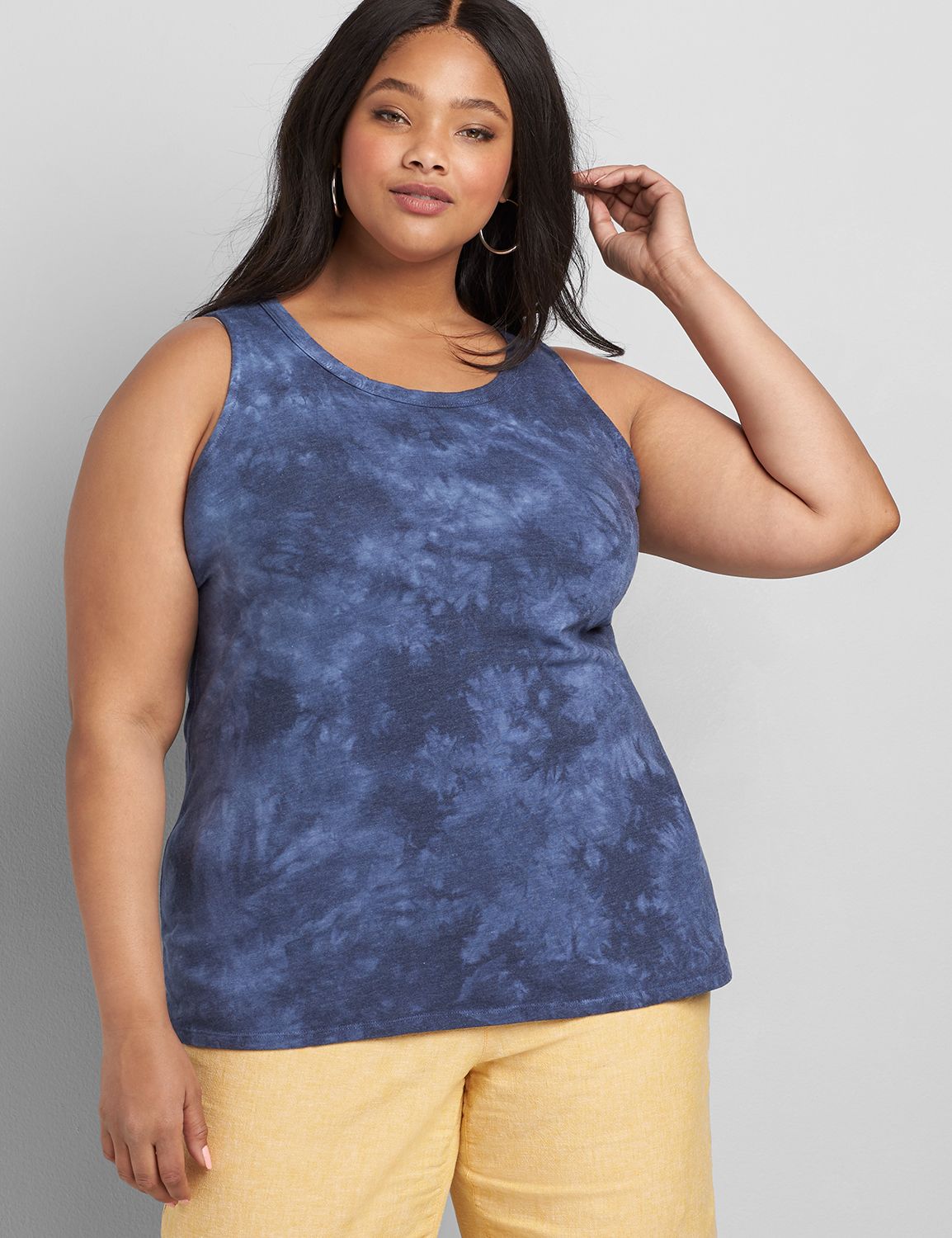 Sleeveless Open Crew Neck Ruffle Armhole Tank 1118770:PANTONE Night Sky:30/32 Product Image 1
