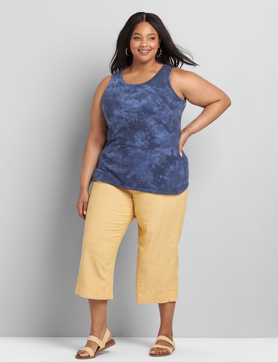 Sleeveless Open Crew Neck Ruffle Armhole Tank 1118770:PANTONE Night Sky:30/32 Product Image 3