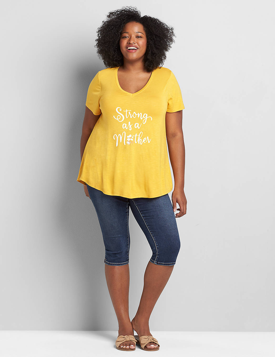 Short Sleeve VNeck Graphic Tee: Strong As A Mother 1119759:PANTONE Mango Mojito:18/20 Product Image 3