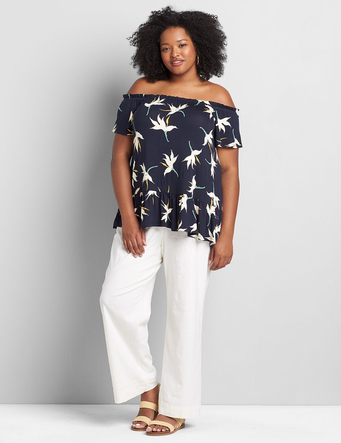 Short Sleeve Off The Shoulder Tiered Swing Top 1119114:LBSP21235C_SmallCatalinaFloral_colorway2:10/12 Product Image 3