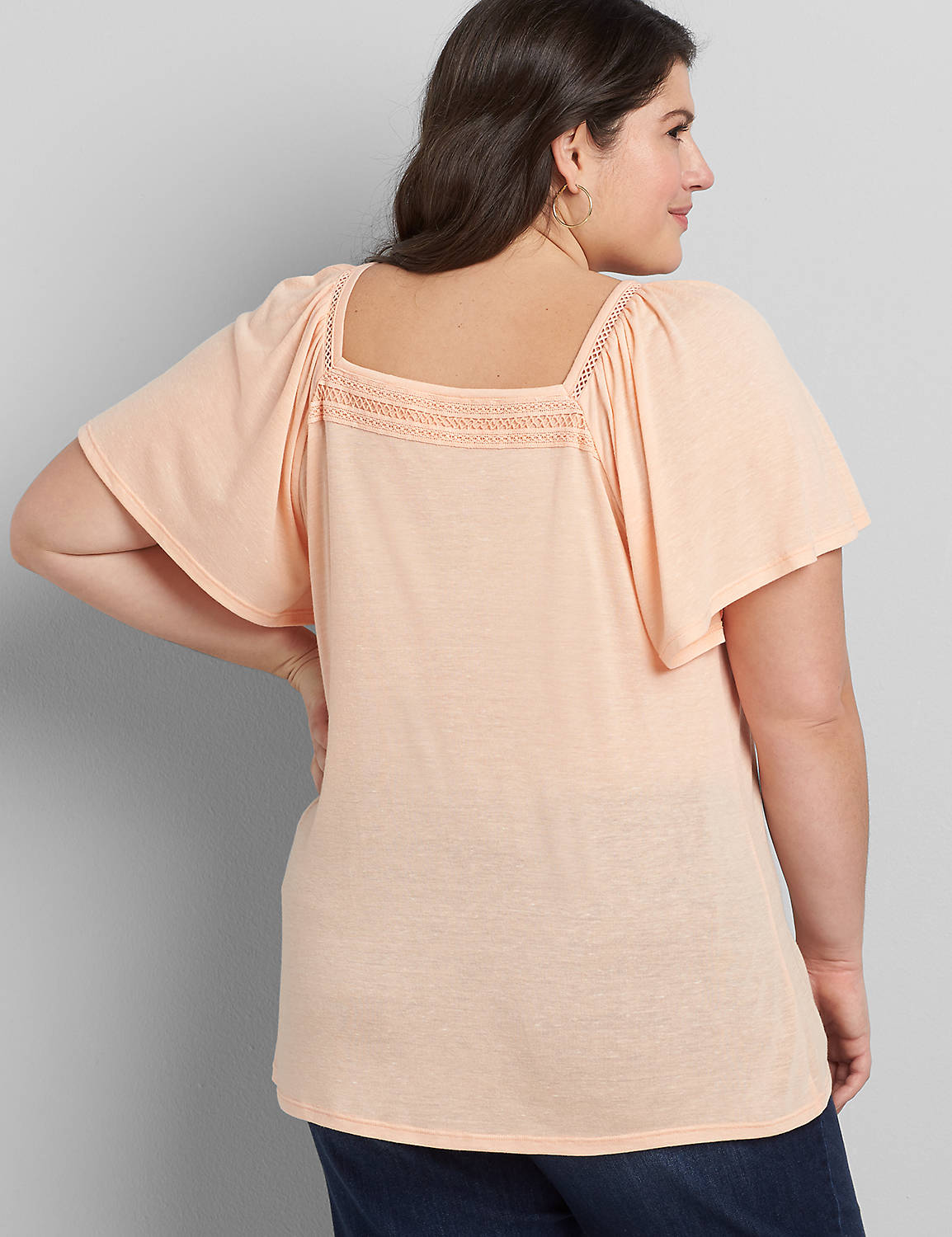 Short Sleeve Elastic Square Neck Top With Buttons 1119620:Sunset Pink Pearl 40-0005-11:18/20 Product Image 2