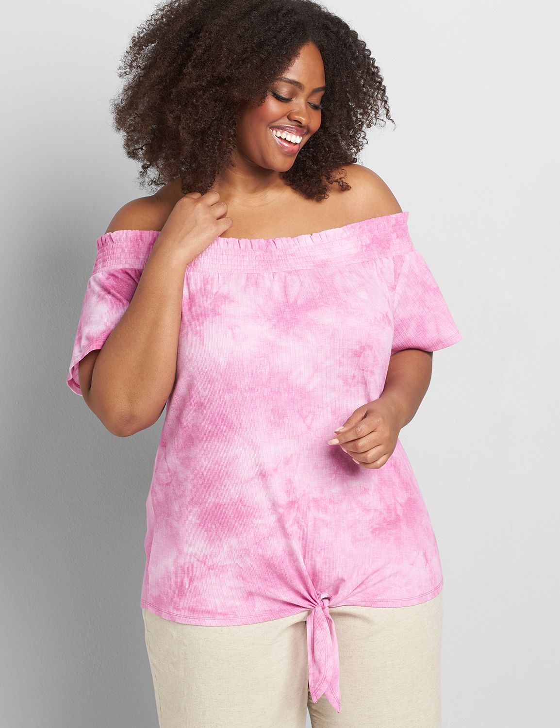 Off-The-Shoulder Tie-Hem Top Product Image 1