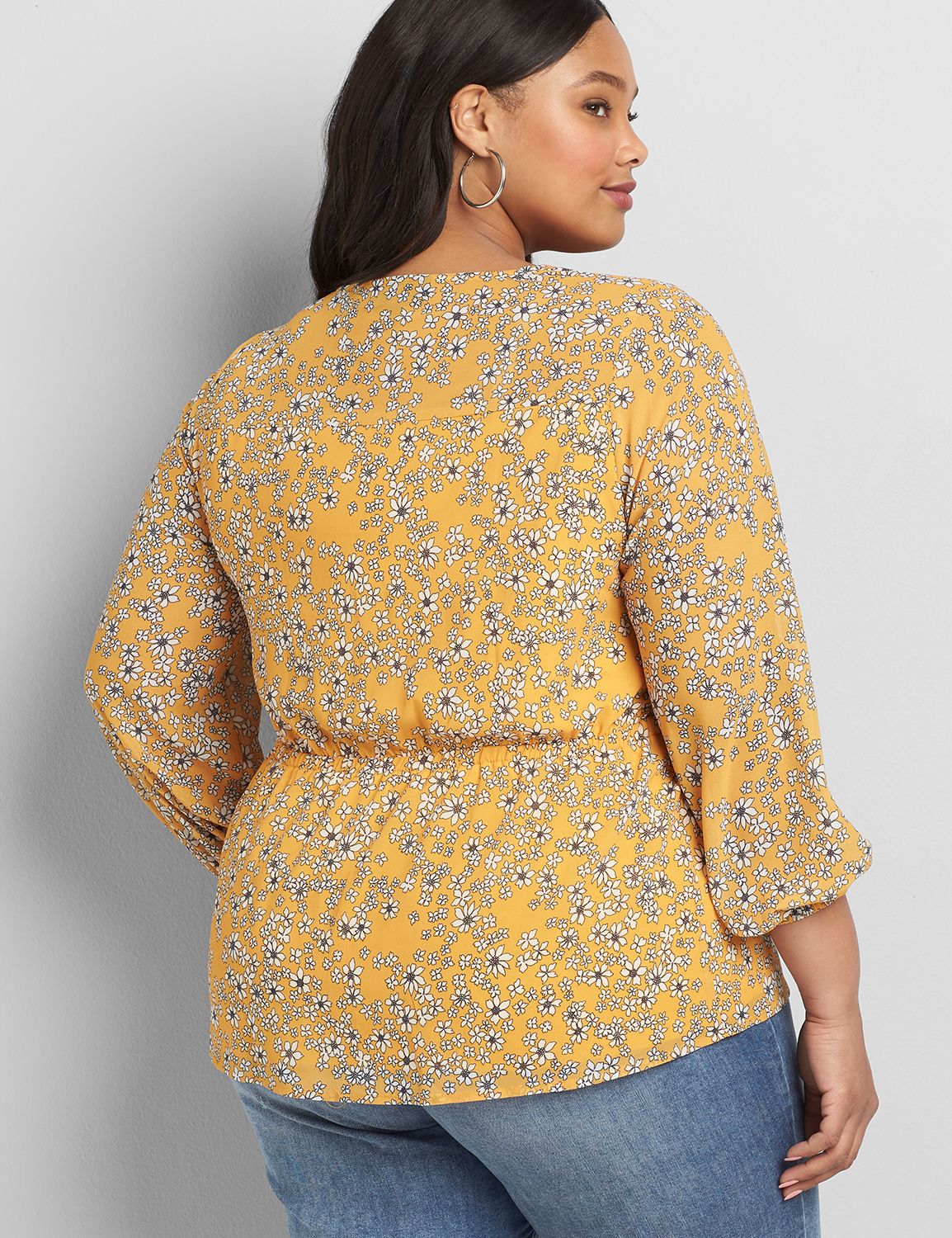Long Sleeve Vneck Button Front Peplum Blouse 1121209:LBSP21243_LinearDitsyFlower_colorway3:16 Product Image 2