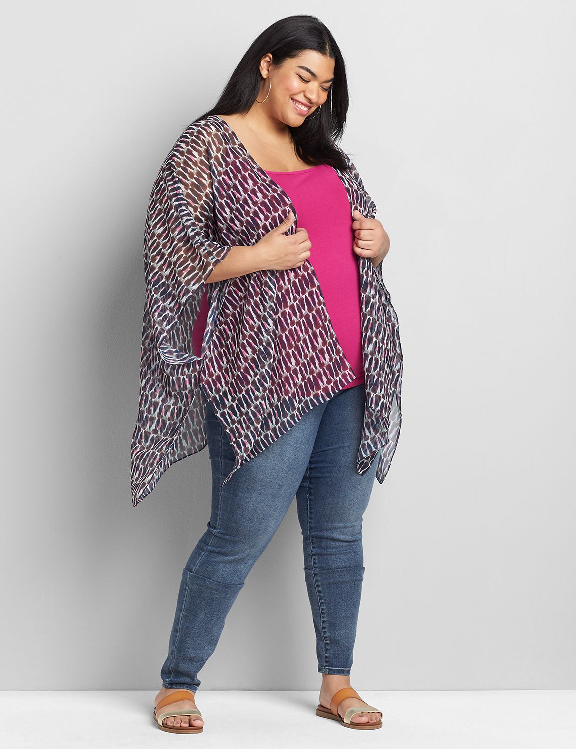 SHEER PRINTED KIMONO ABSTRACT PAINT SMUDGE:LBSP21252B_SmallAbstractPaintSmudge_C1:ONESZ Product Image 3