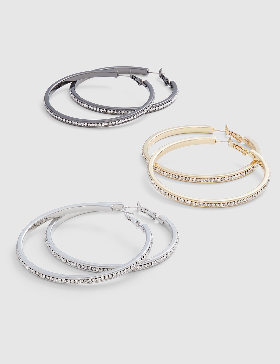 Mixed-Metal Pave Hoop Earrings - 3-Pack