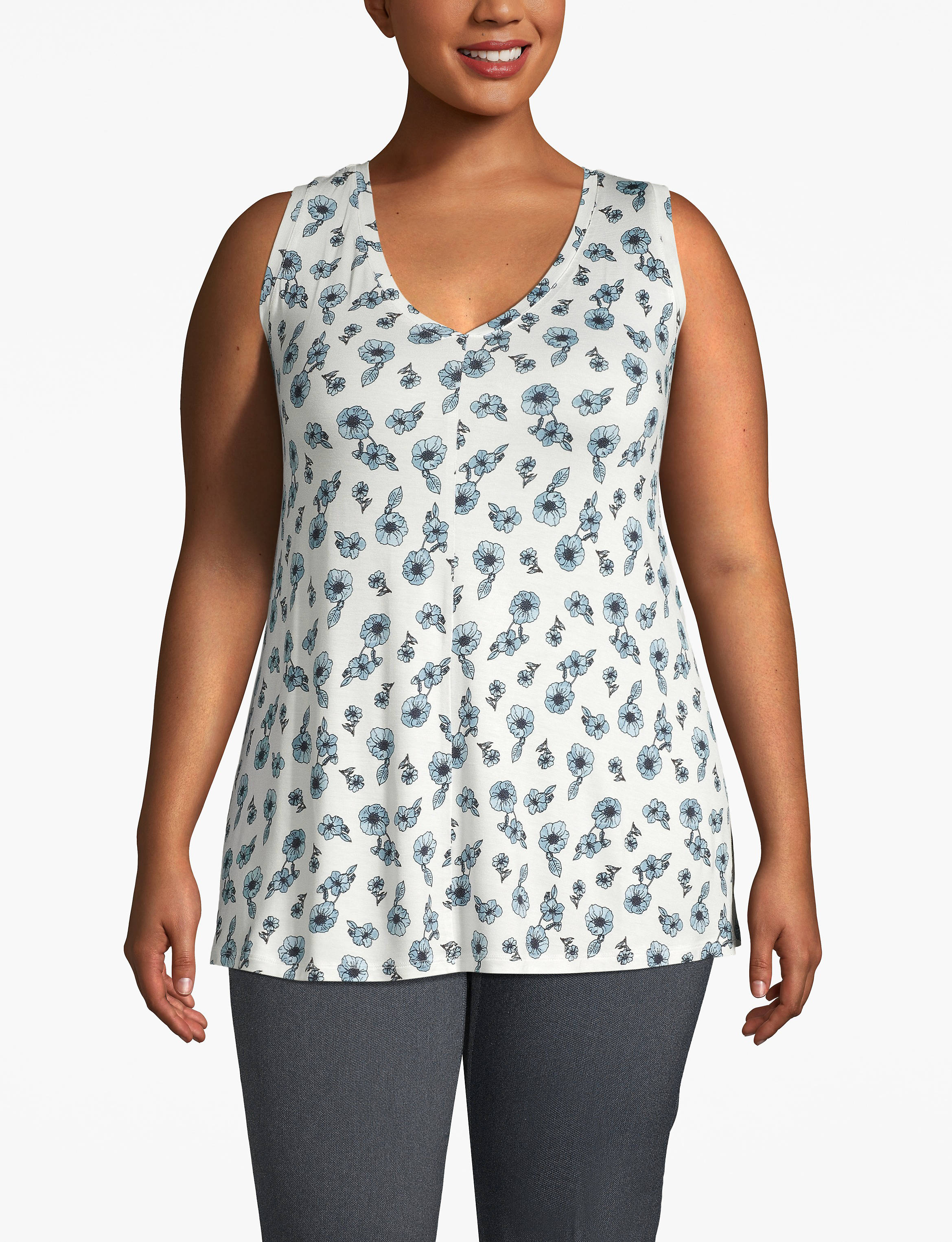 Sleeveless VNeck Swing Tank:LBF20030F_DitsyWatercolorFloral_colorway11:14/16 Product Image 1