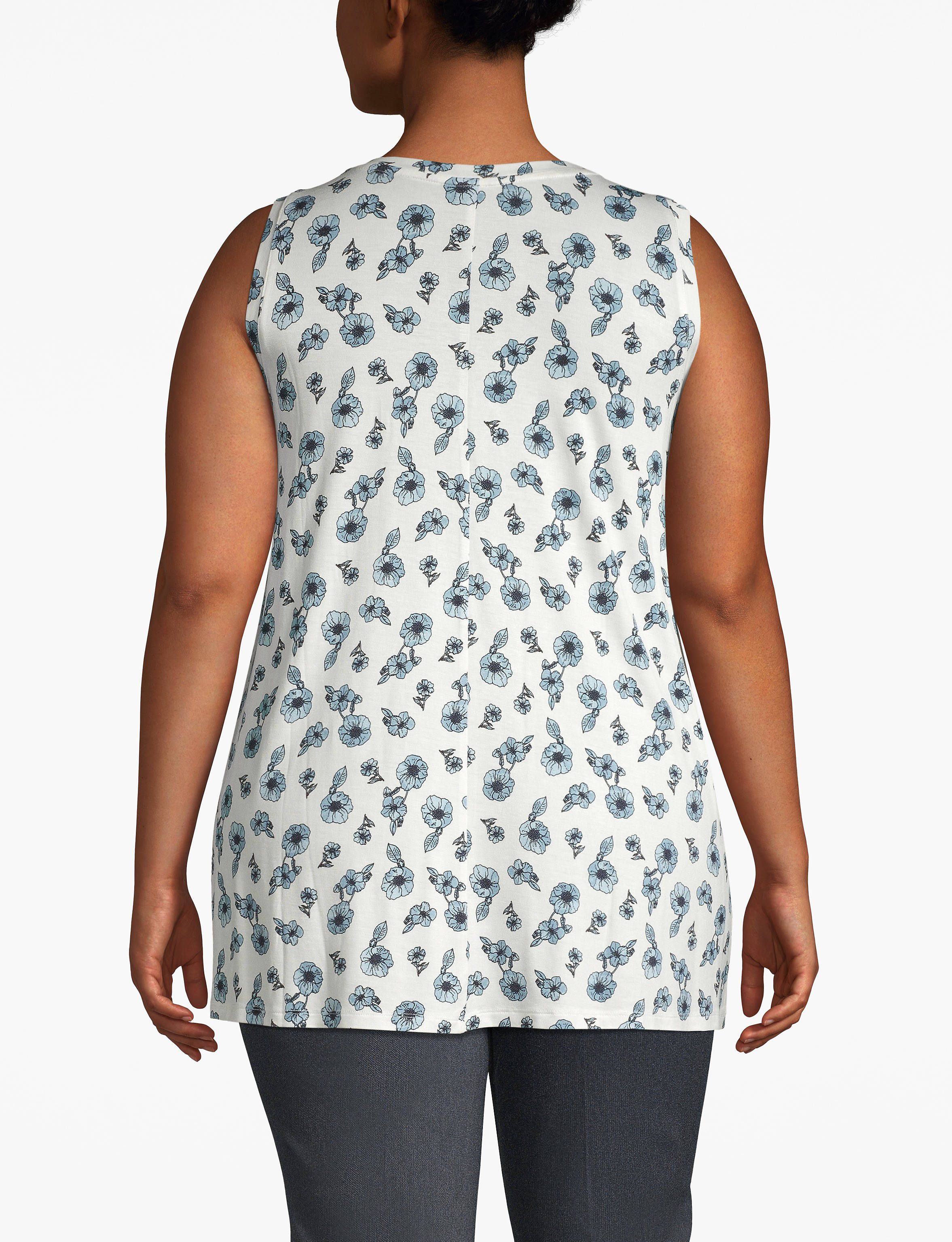Sleeveless VNeck Swing Tank:LBF20030F_DitsyWatercolorFloral_colorway11:14/16 Product Image 2