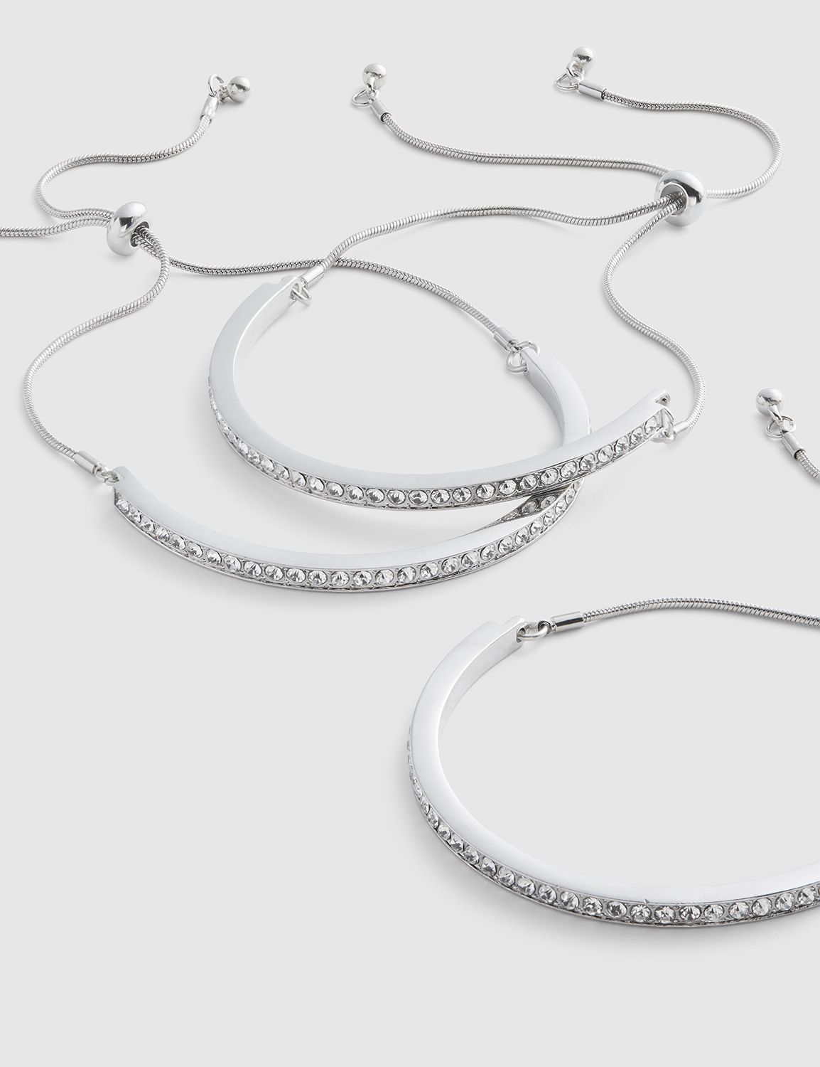 3-Row Pave Adjustable Bracelet Set