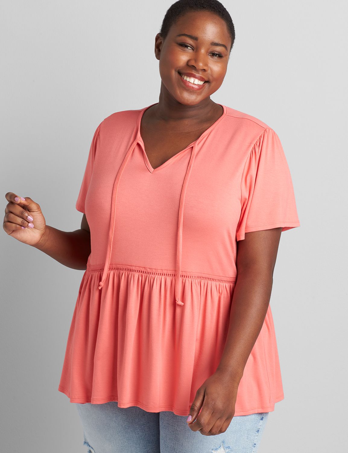 Short Sleeve Notch Neck With Tiers 1121223:Pantone Sun Kissed Coral:34/36 Product Image 1