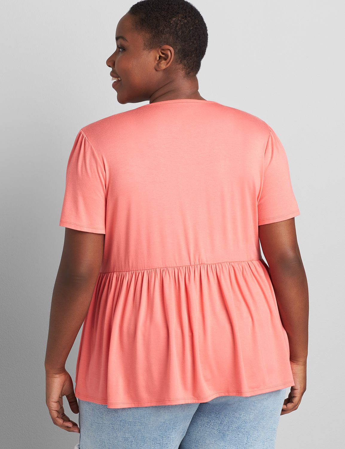 Short Sleeve Notch Neck With Tiers 1121223:Pantone Sun Kissed Coral:34/36 Product Image 2