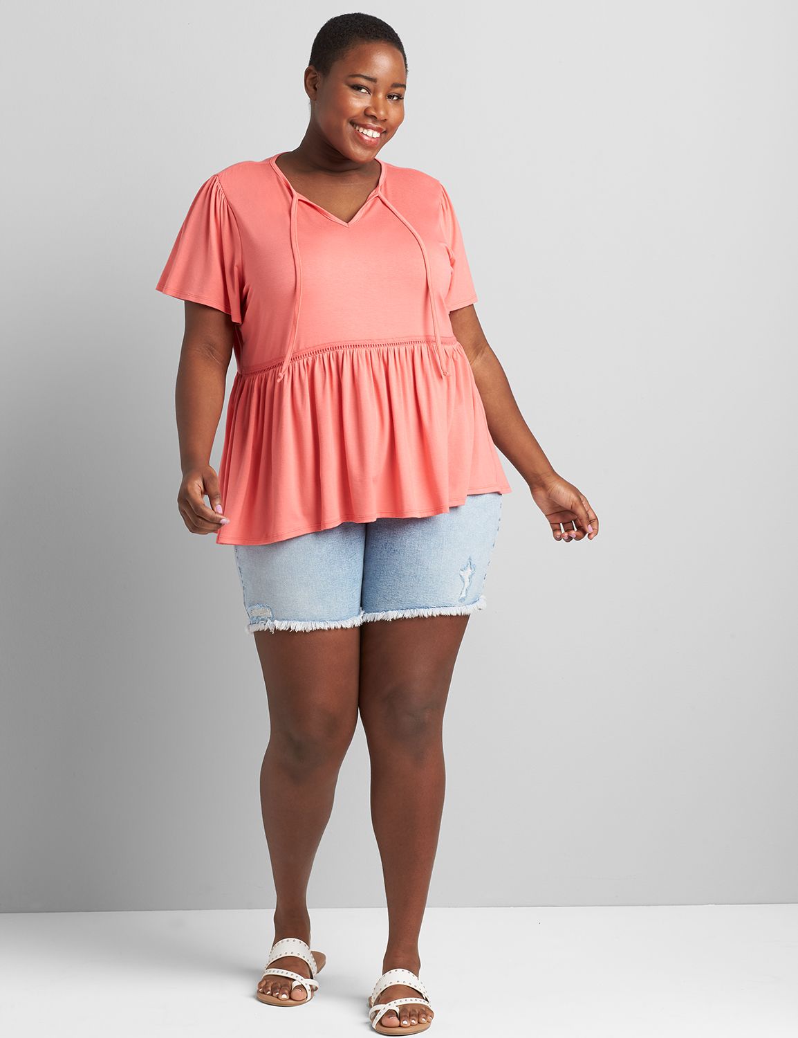 Short Sleeve Notch Neck With Tiers 1121223:Pantone Sun Kissed Coral:34/36 Product Image 3