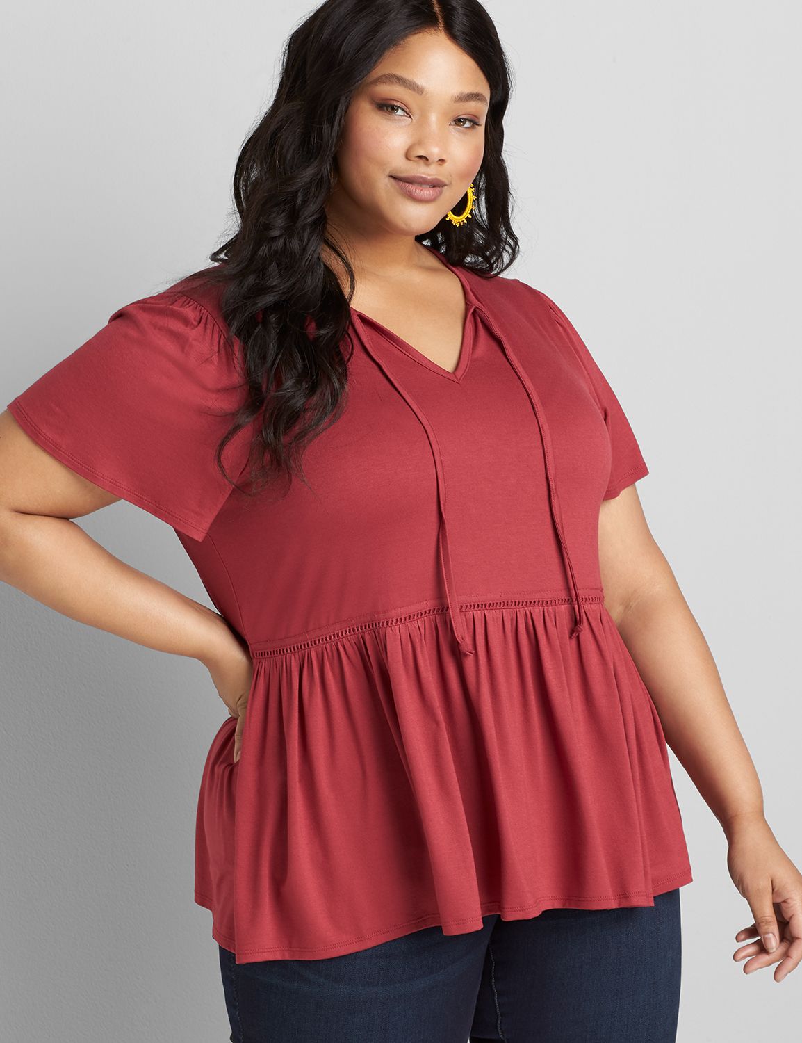 Tie Notch-Neck Swing Top Product Image 1