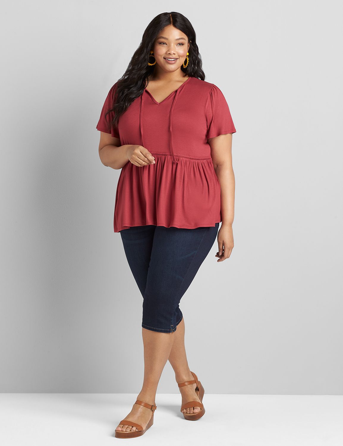 Tie Notch-Neck Swing Top Product Image 3