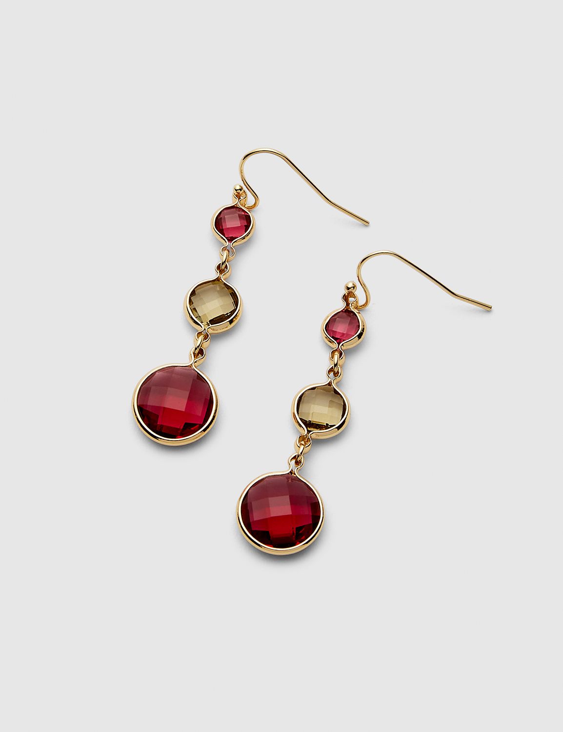 Triple Stone Drop Earrings - Pink & Olive